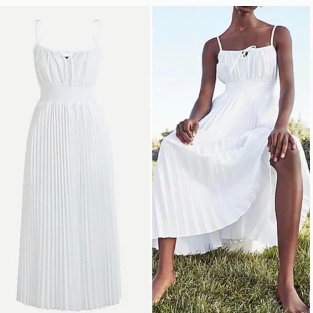 J Crew White Midi Dress Pleated